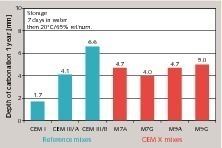 3 Carbonation of mortar prisms after 1 year