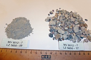 4 Products of the pilot test series. Left: ground filler, right: liberated concrete aggregate