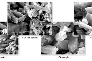 4 SEM micrograph of hydrated ß-hemihydrate from calcined FGD gypsum with or without retarders (X 5000)