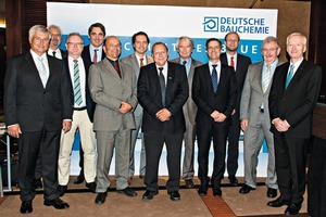 1 The newly elected Deutsche Bauchemie Board of Management (from right): Johann J. Köster, Dr. Erhard Jacobi, Thorsten Schneider, Dr. Christoph Riemer, Dr.-Ing. Claus-Michael Müller, Dr. Josef Weichmann, Dr. Christoph Hahner, Jan-Karsten Meier, Dirk Sieverding, Joachim Straub, Andreas Wilbrand and General Manager Norbert Schröter (not shown on this photo: Dr. Rüdiger Oberste-Padberg)