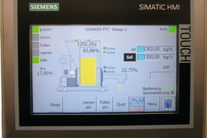 3 The touch panel in the control cabinet door for checking cement mixtures is not only used for visualization of measured values, but also enables operation of the loss-in-weight scales locally for maintenance work