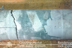5 Core sample from a model rock gypsum wall, with rheologically satisfactory grouting mortar achieving complete void fill