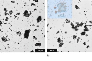 10 Optical images of the organizational structure of cement grains and asphalt particles in cement suspensions containing 10 % asphalt