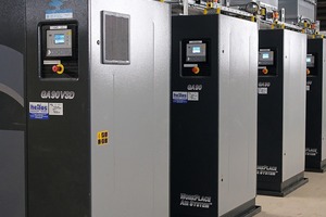 2 The new compressed air station was commissioned in March 2015. A speed-controlled GA 90 VSD screw compressor from Atlas Copco feeds the compressed air together with three other GA-90 compressors into the 6.5-bar plant network