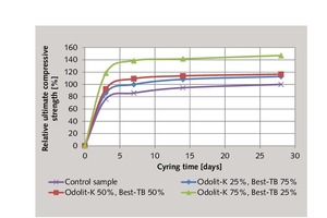 2 Dependence of the relative final compressive strength on the curing time