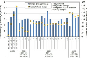 2 Ultimate drying shrinkage and the maximum mass change of the investigated hcp samples