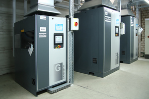 4 The three new GA screw compressors all feature the latest variable speed drive technology (VSD+). This means that the control air needed for cylinders and pumps, for example on vacuum conveyors, is produced especially efficiently