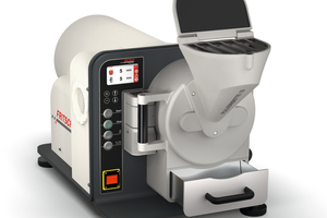 1 Disk mill Pulverisette 13 premium line with large funnel with smooth inner surfaces and flow-optimised transition areas for optimal material feeding